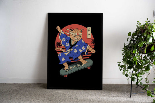 Meowster Skater I Asian Style Poster | Wall Art for Home & Office | High-Quality Print - High-Quality Visual Display