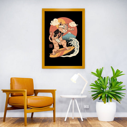 Meowster Surfer Asian Style Poster | Wall Art for Home & Office | High-Quality Print - High-Quality Visual Display