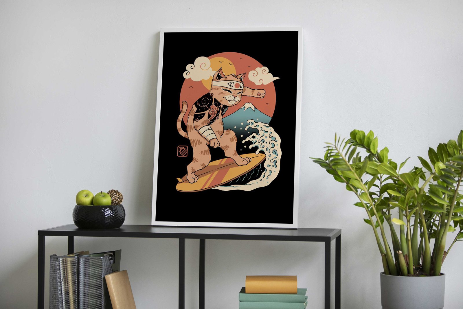 Meowster Surfer Asian Style Poster | Wall Art for Home & Office | High-Quality Print - High-Quality Visual Display