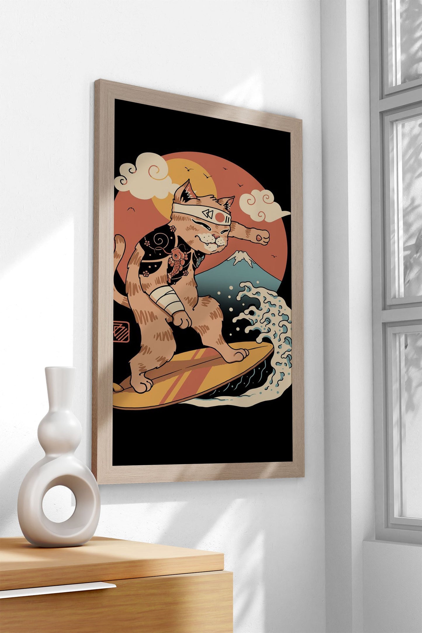 Meowster Surfer Asian Style Poster | Wall Art for Home & Office | High-Quality Print - High-Quality Visual Display