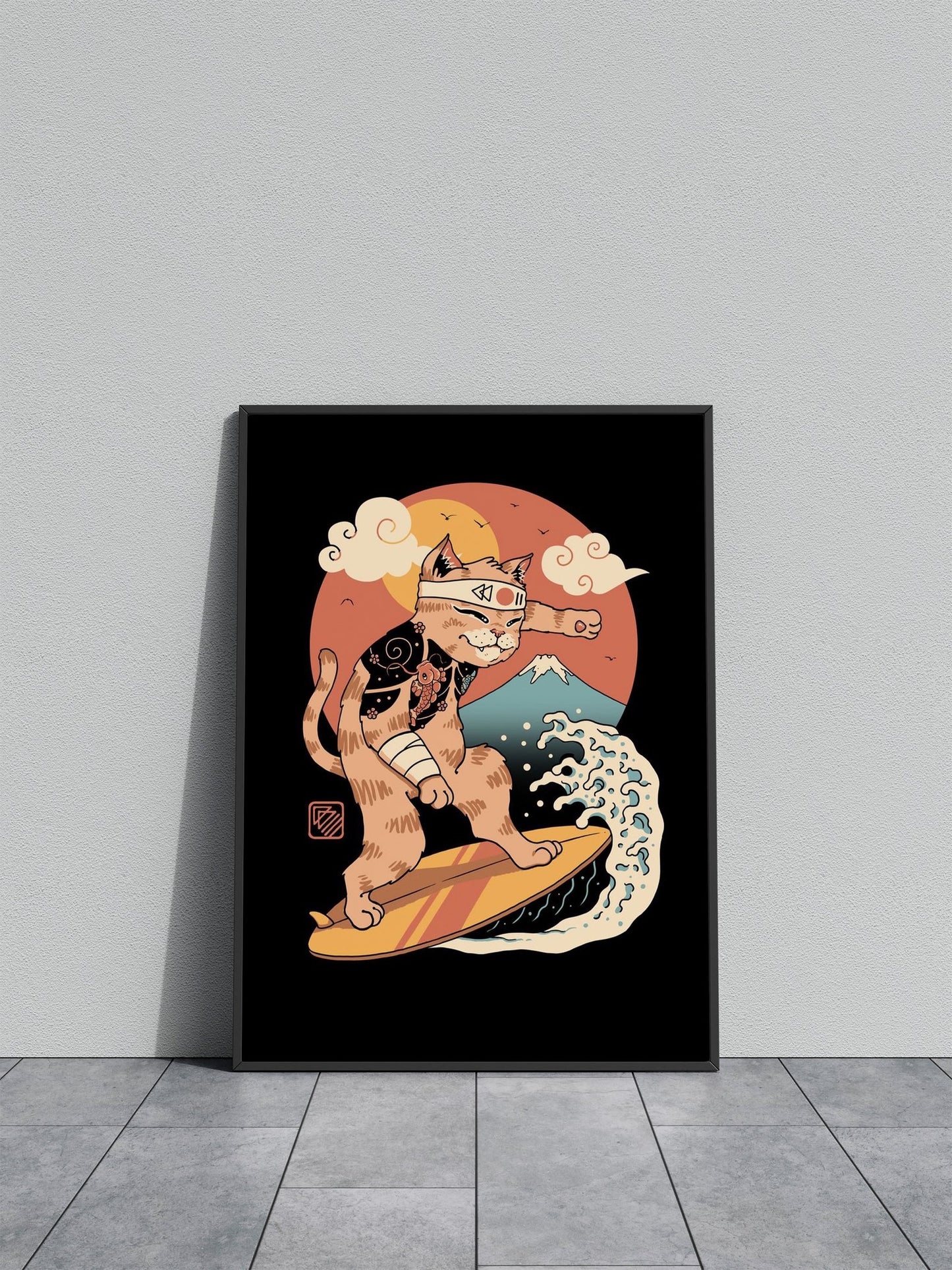 Meowster Surfer Asian Style Poster | Wall Art for Home & Office | High-Quality Print - High-Quality Visual Display