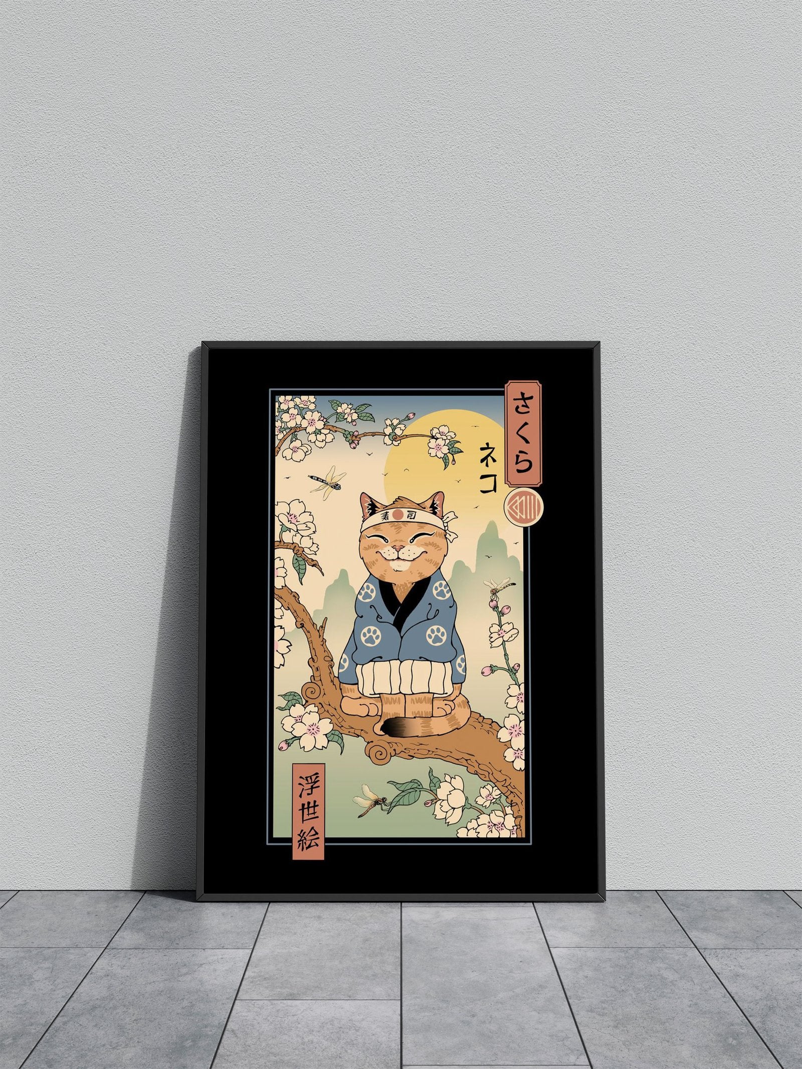 Meowster in Sakura Branch Asian Style Poster | Wall Art for Home & Office | High-Quality Print - High-Quality Visual Display
