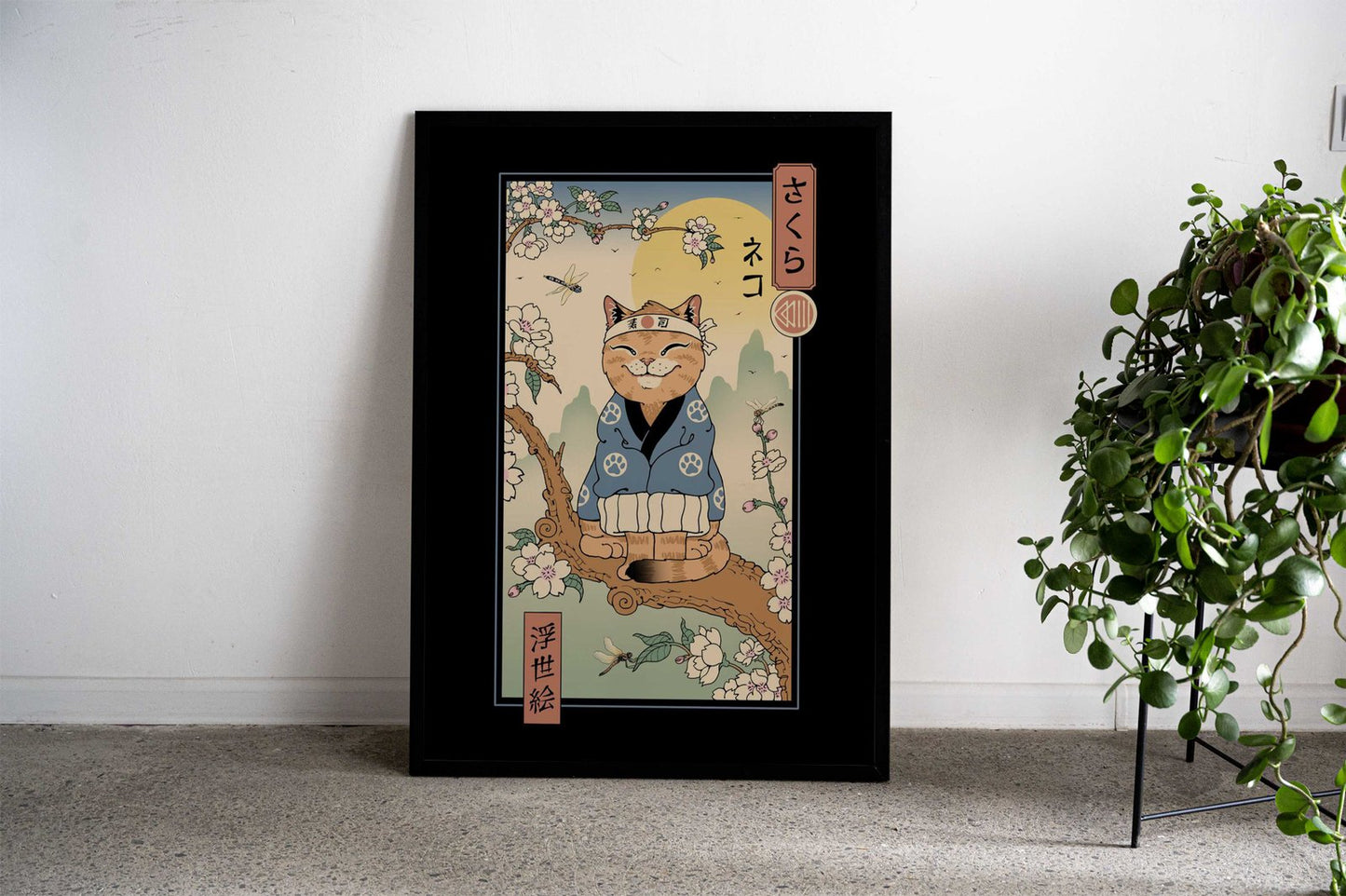 Meowster in Sakura Branch Asian Style Poster | Wall Art for Home & Office | High-Quality Print - High-Quality Visual Display
