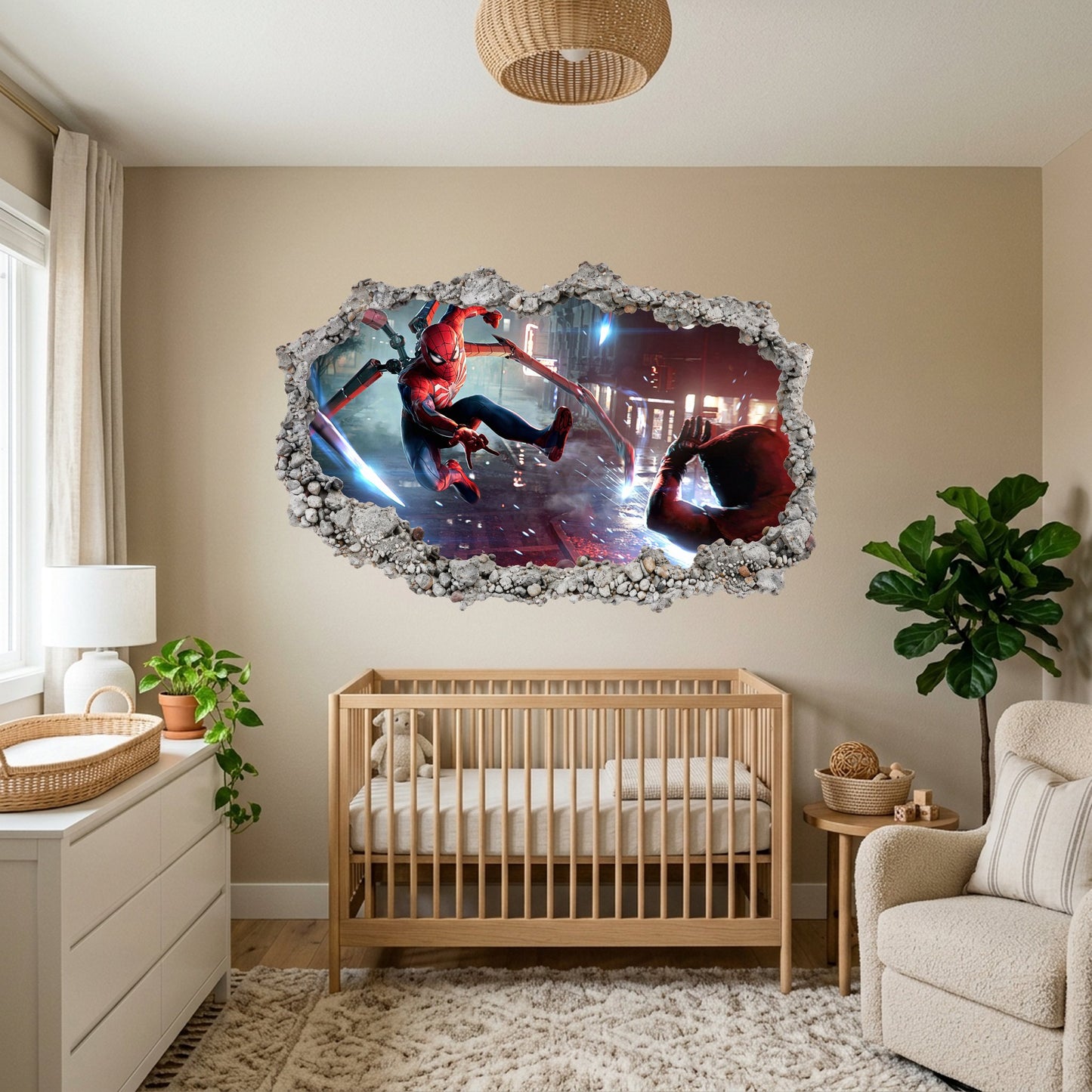 Miles Morales Spider-Verse Nursery Wall Art 3D Smashed Wall Decal 242