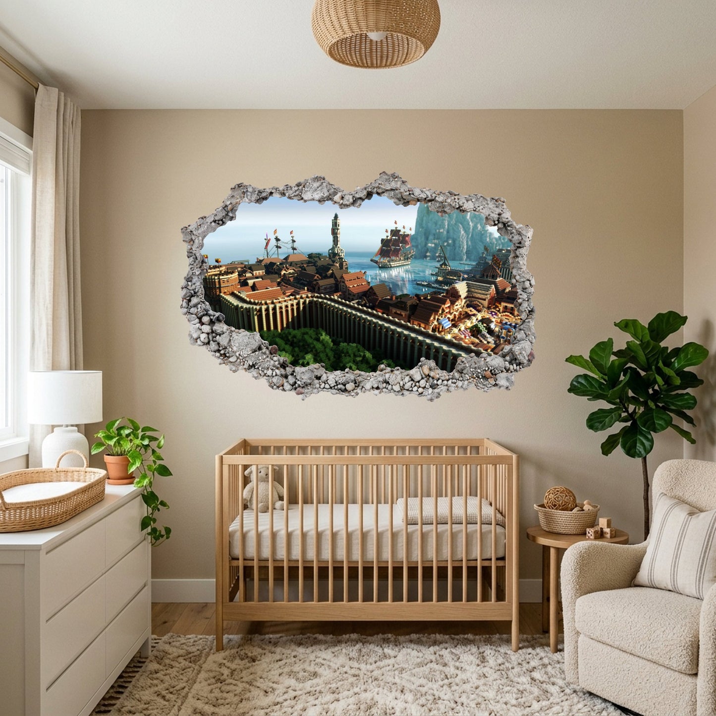 Minecraft Gaming World 3D Wall Hole Decal Smashed Brick Decal 119