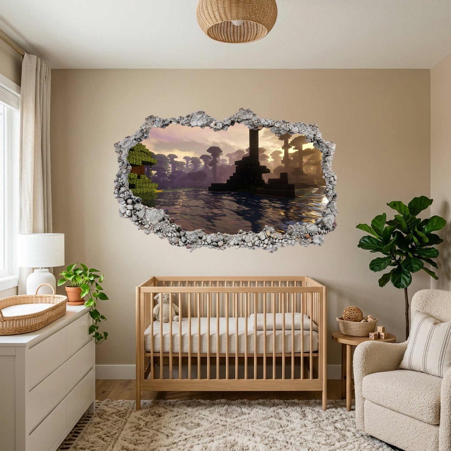 Minecraft Pixel Block World 3D Effect Sticker Playroom Art Decal 160