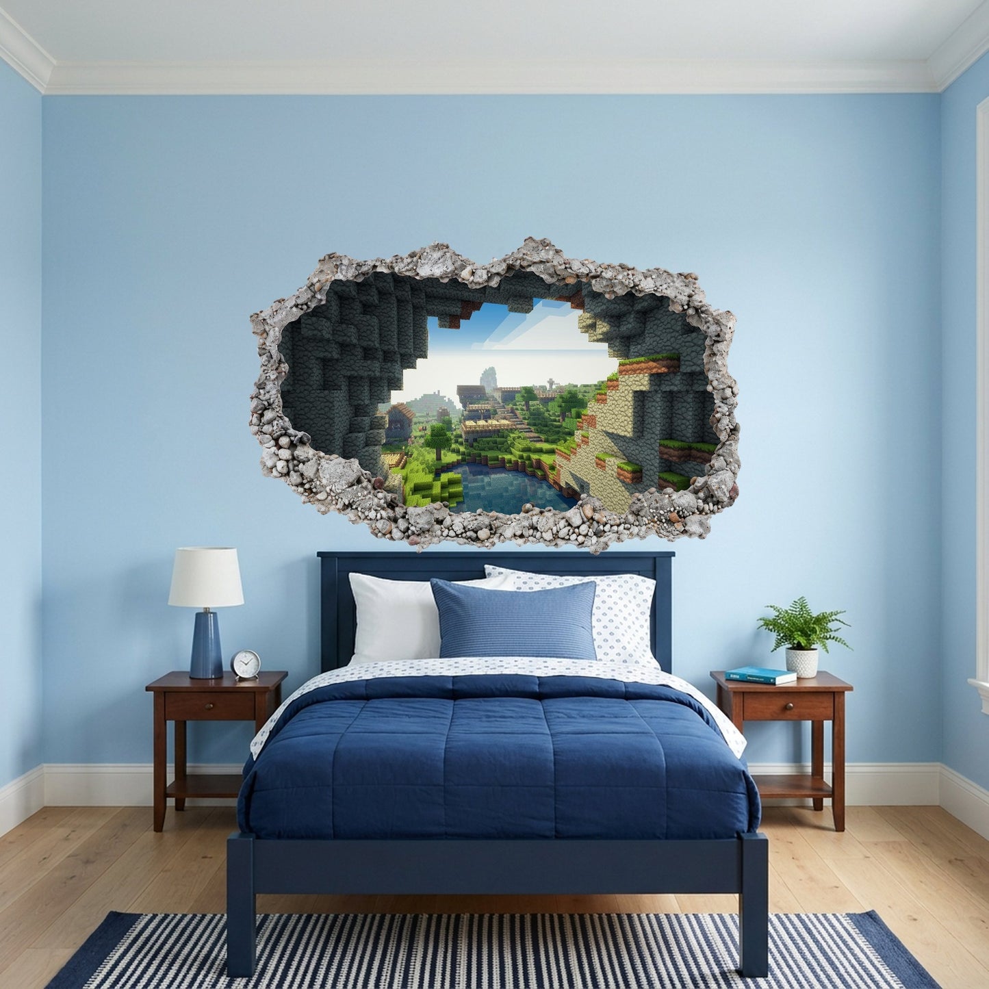 Minecraft Pixel Block World 3D Smashed Wall Decal 3D Wall Hole Decal 123
