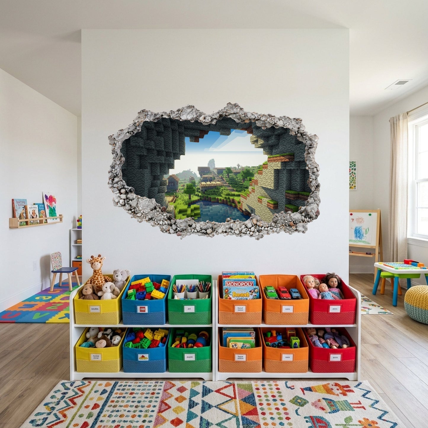 Minecraft Pixel Block World 3D Smashed Wall Decal 3D Wall Hole Decal 123