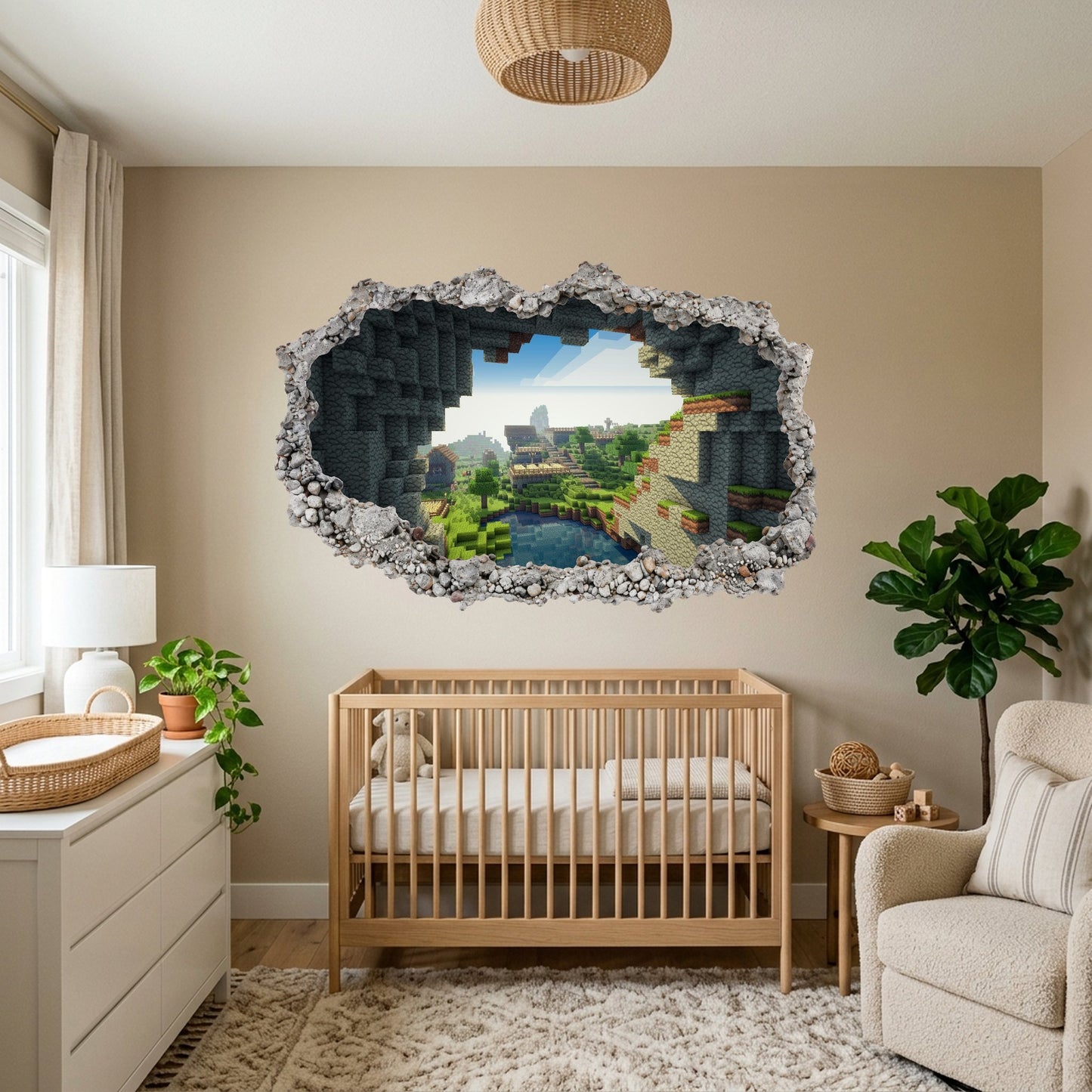 Minecraft Pixel Block World 3D Smashed Wall Decal 3D Wall Hole Decal 123