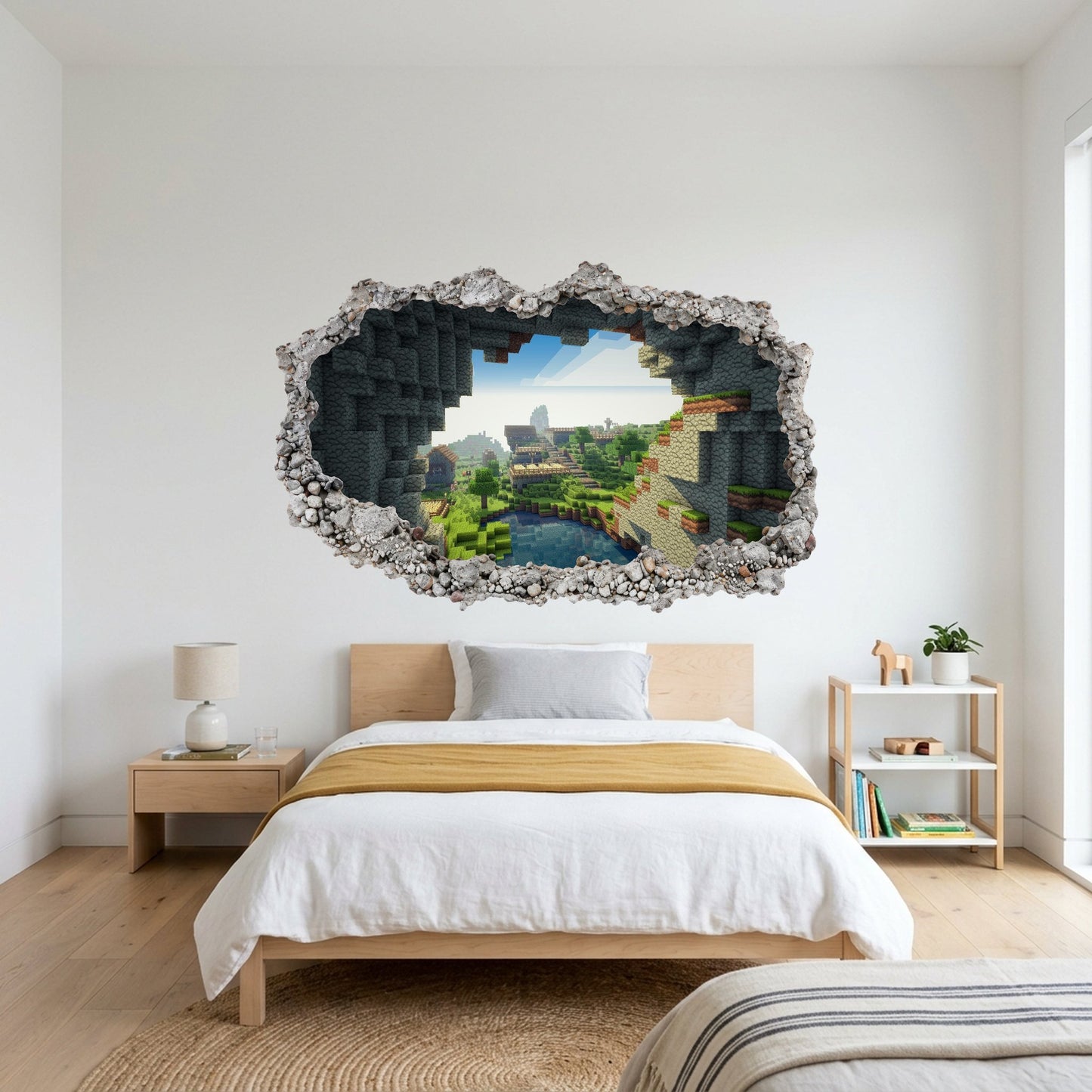 Minecraft Pixel Block World 3D Smashed Wall Decal 3D Wall Hole Decal 123
