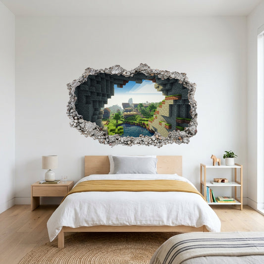 Minecraft Pixel Block World 3D Smashed Wall Decal 3D Wall Hole Decal 123