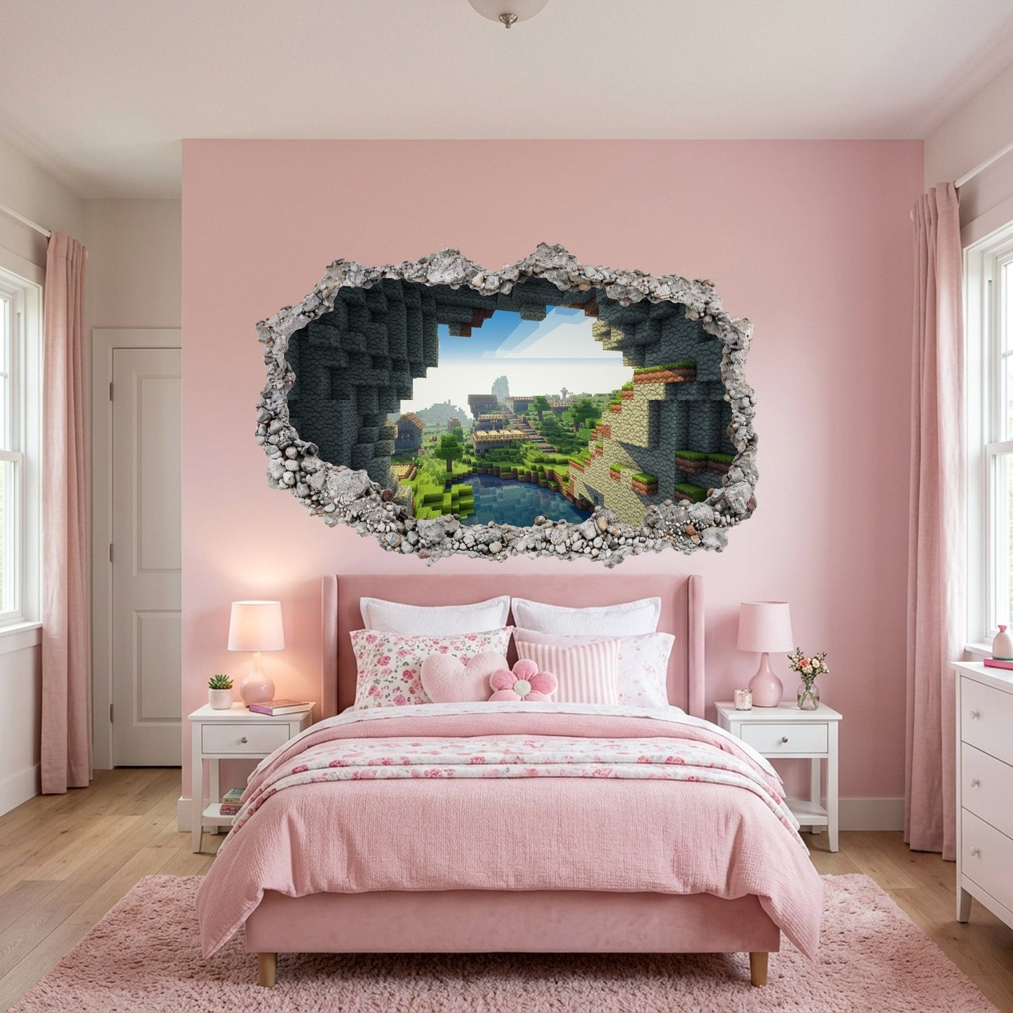 Minecraft Pixel Block World 3D Smashed Wall Decal 3D Wall Hole Decal 123