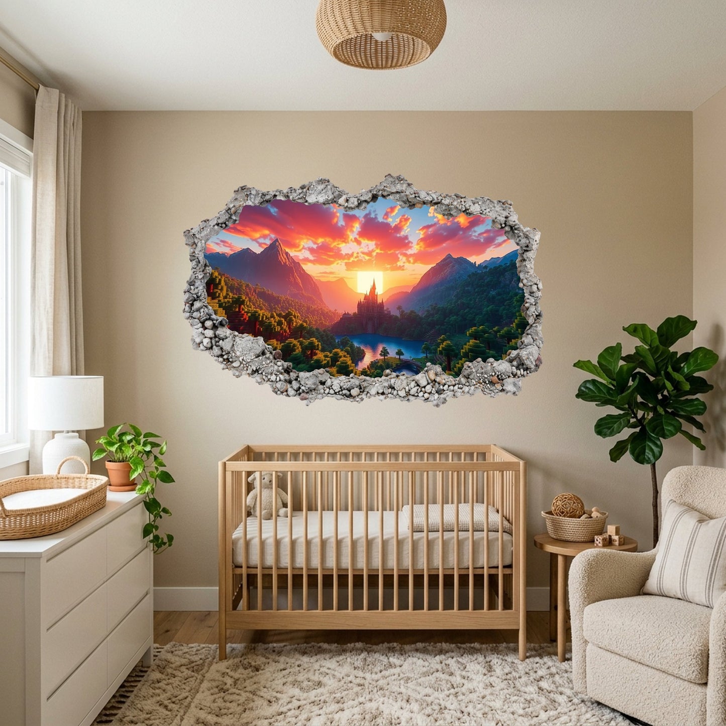 Minecraft Pixel Block World 3D Smashed Wall Decal Bedroom Decor 137