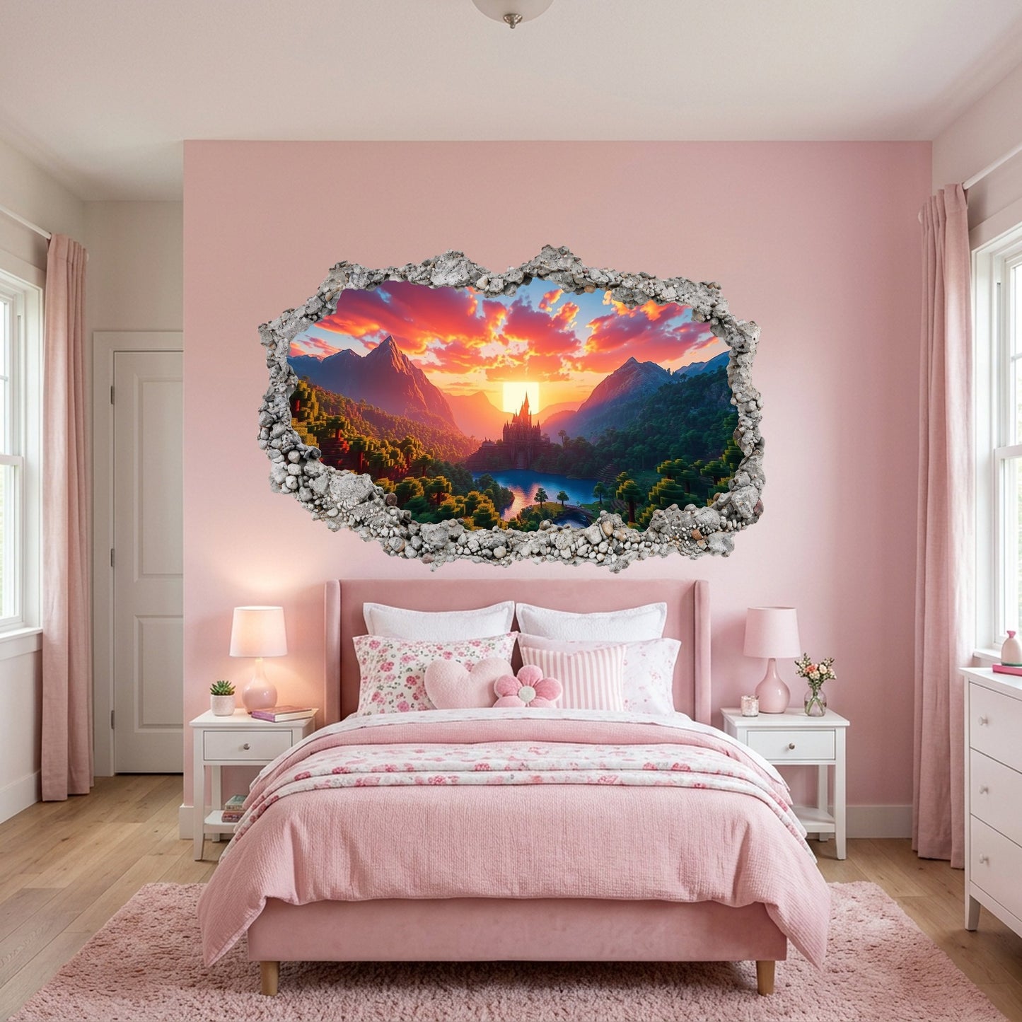 Minecraft Pixel Block World 3D Smashed Wall Decal Bedroom Decor 137