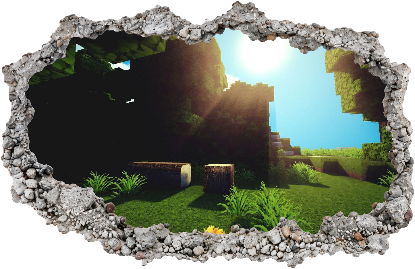Minecraft Pixel Block World 3D Wall Hole Decal Kids Room Decor 129