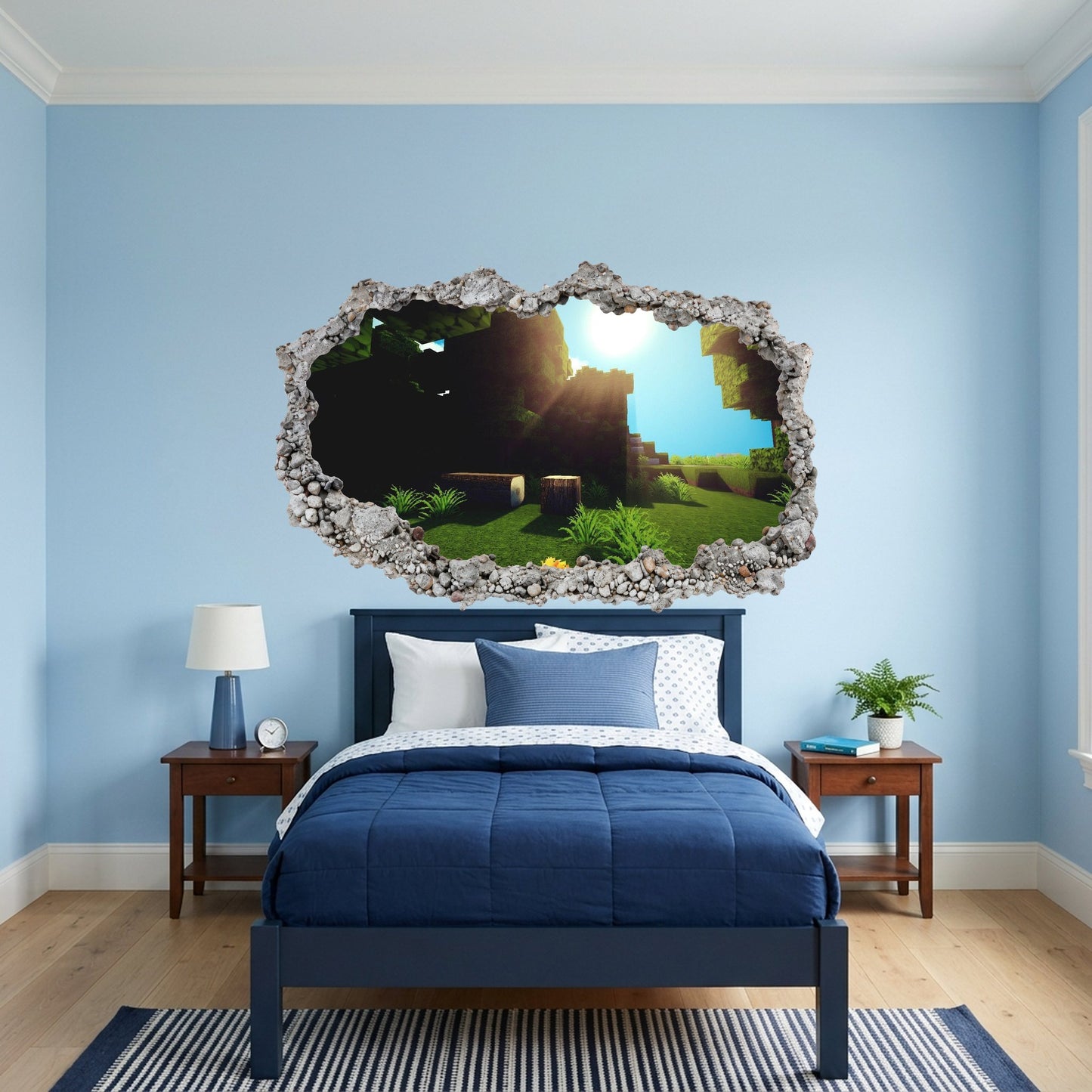 Minecraft Pixel Block World 3D Wall Hole Decal Kids Room Decor 129