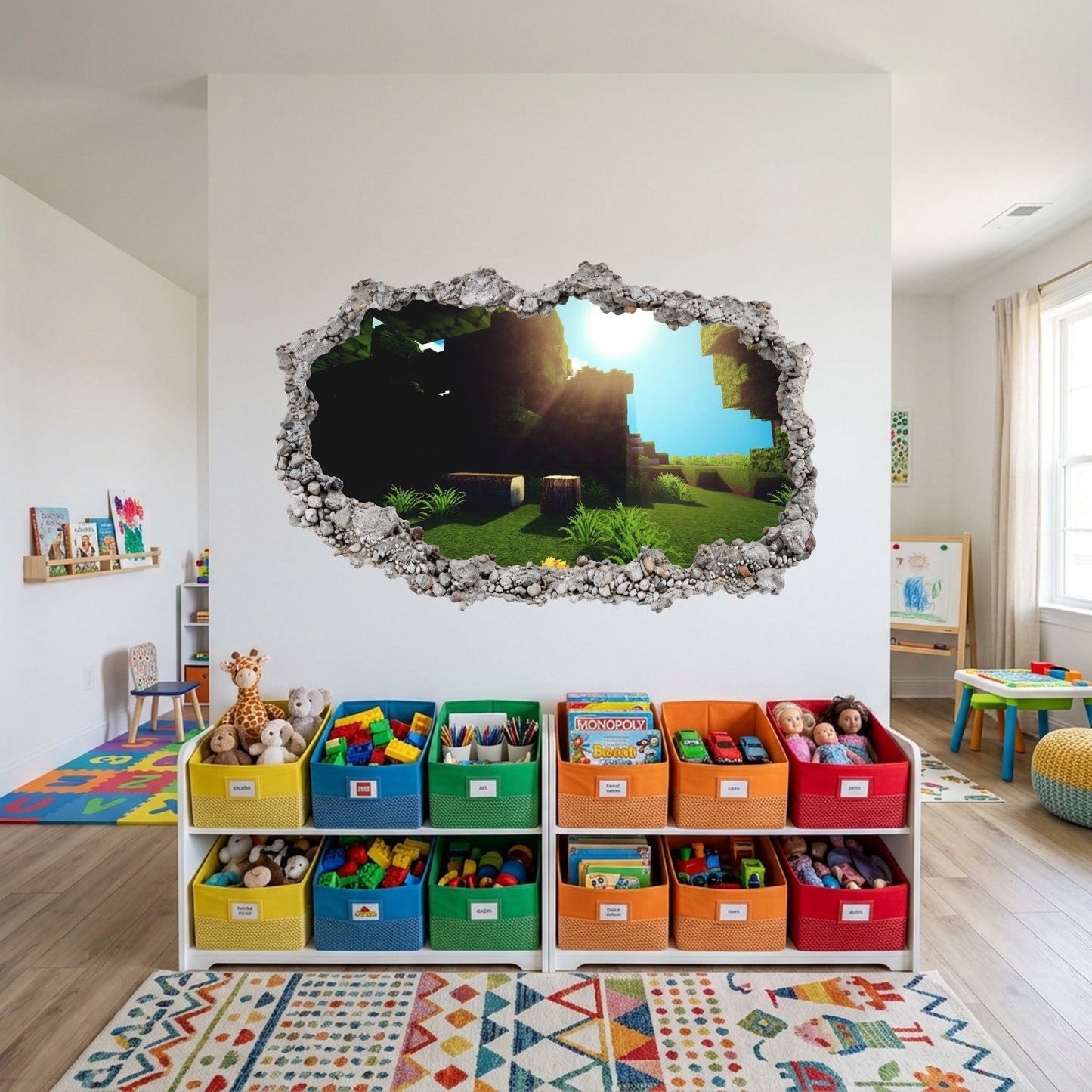 Minecraft Pixel Block World 3D Wall Hole Decal Kids Room Decor 129