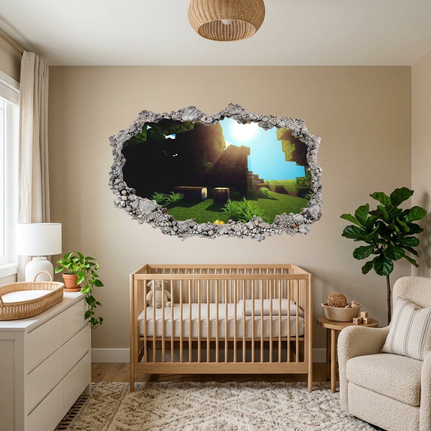 Minecraft Pixel Block World 3D Wall Hole Decal Kids Room Decor 129