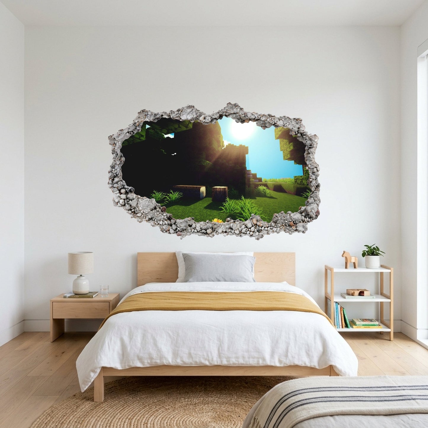 Minecraft Pixel Block World 3D Wall Hole Decal Kids Room Decor 129