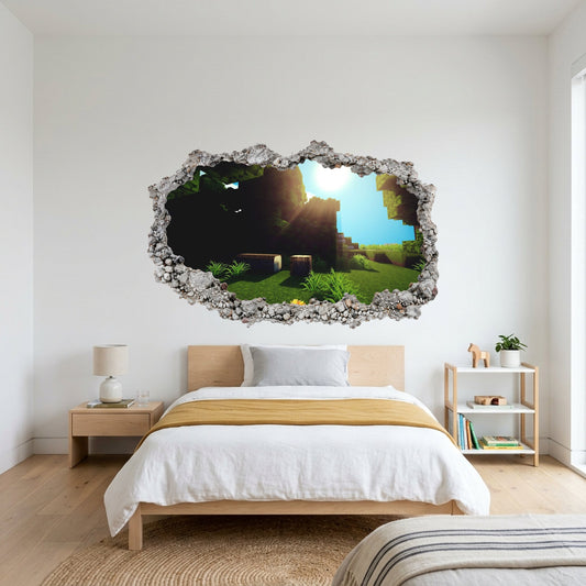 Minecraft Pixel Block World 3D Wall Hole Decal Kids Room Decor 129