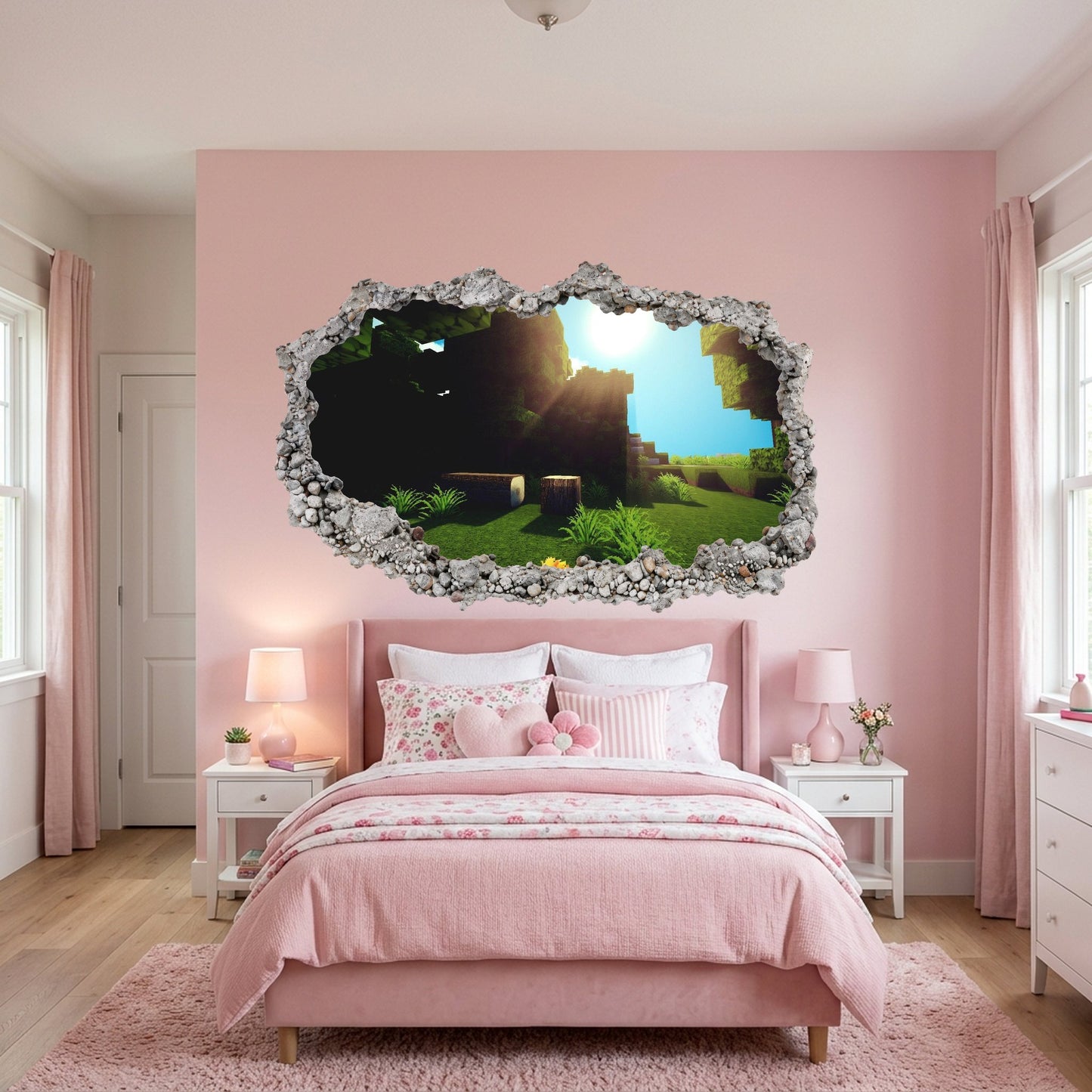 Minecraft Pixel Block World 3D Wall Hole Decal Kids Room Decor 129