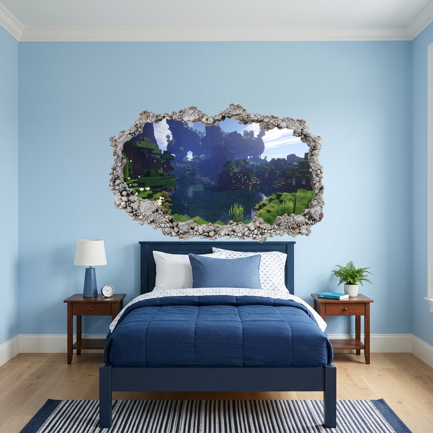 Minecraft Pixel Block World Bedroom Decor 3D Smashed Wall Decal 152