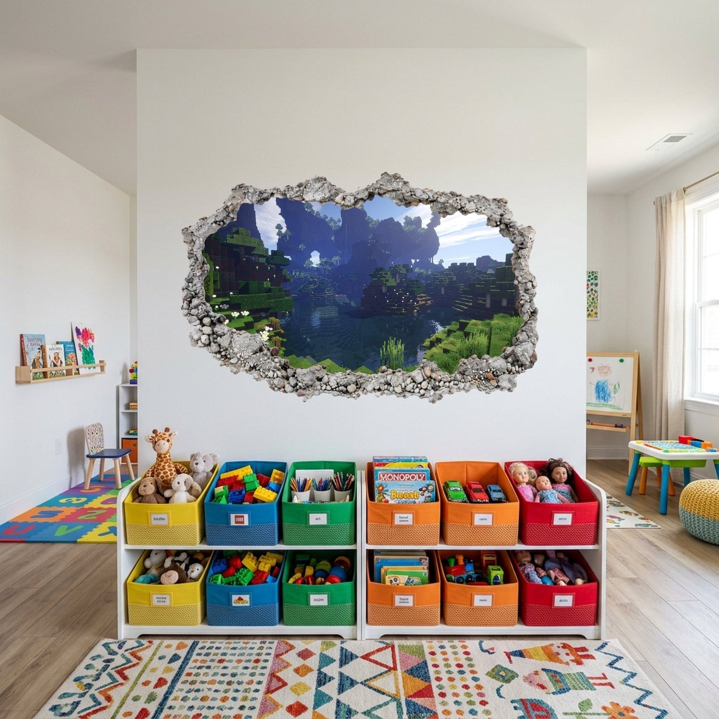 Minecraft Pixel Block World Bedroom Decor 3D Smashed Wall Decal 152