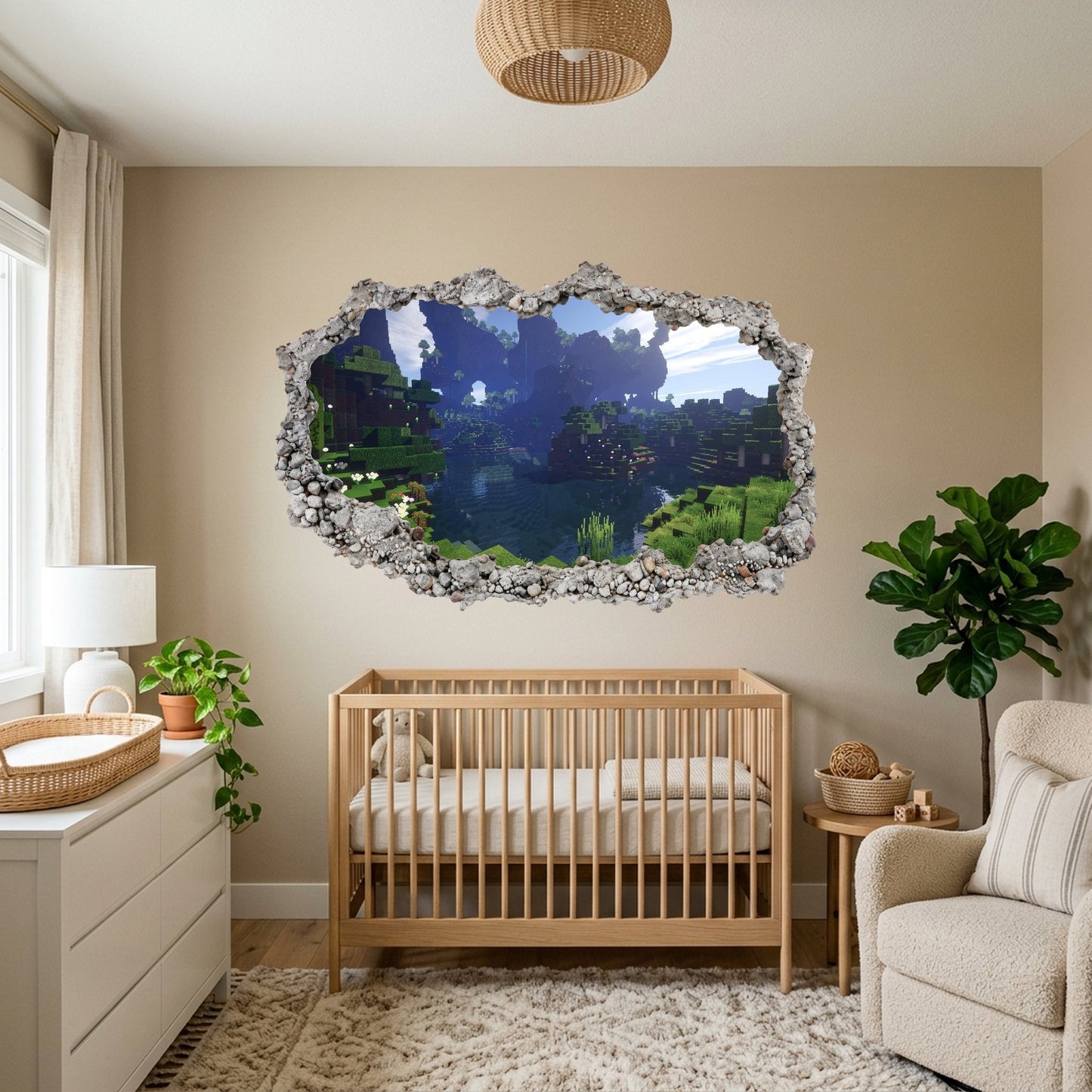 Minecraft Pixel Block World Bedroom Decor 3D Smashed Wall Decal 152