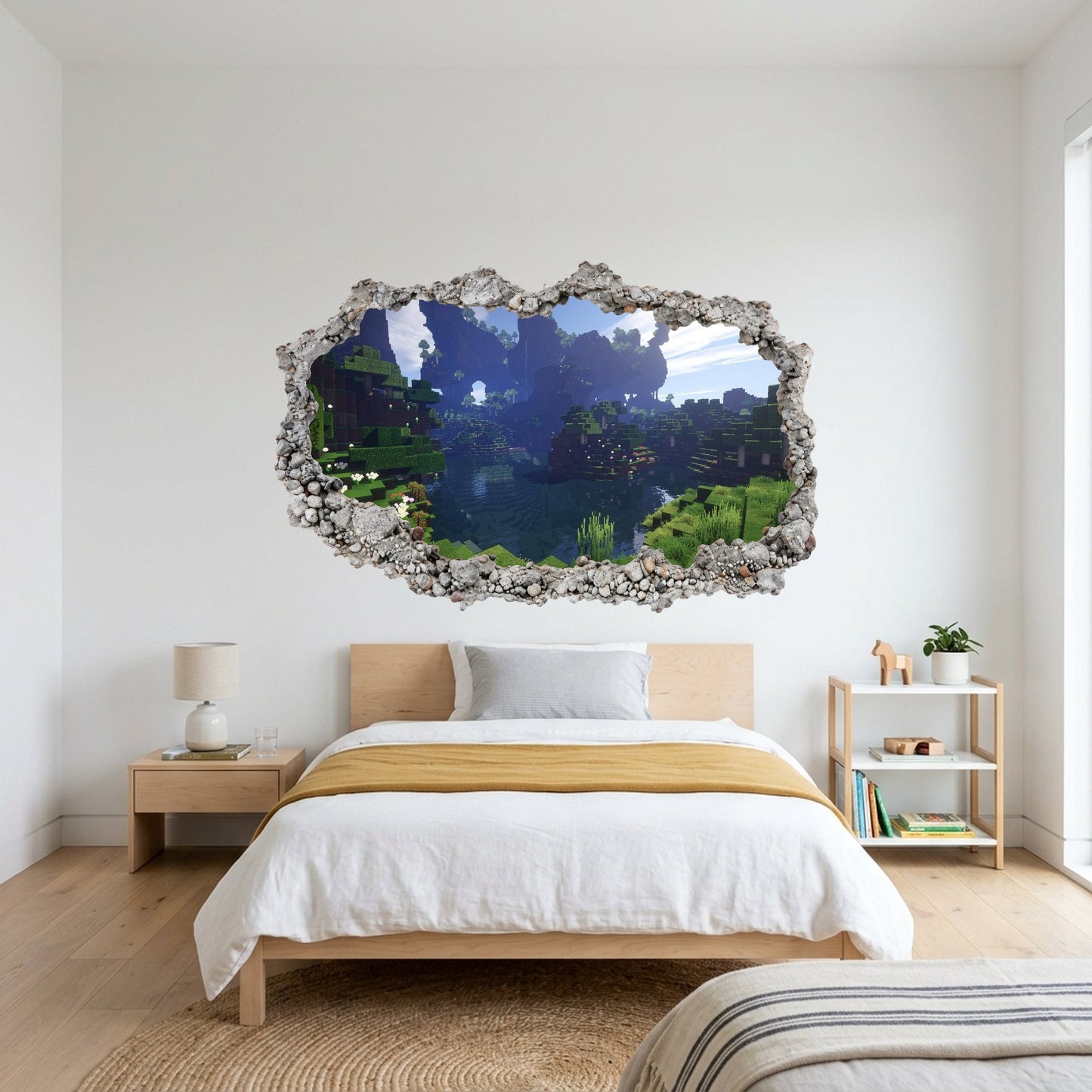 Minecraft Pixel Block World Bedroom Decor 3D Smashed Wall Decal 152