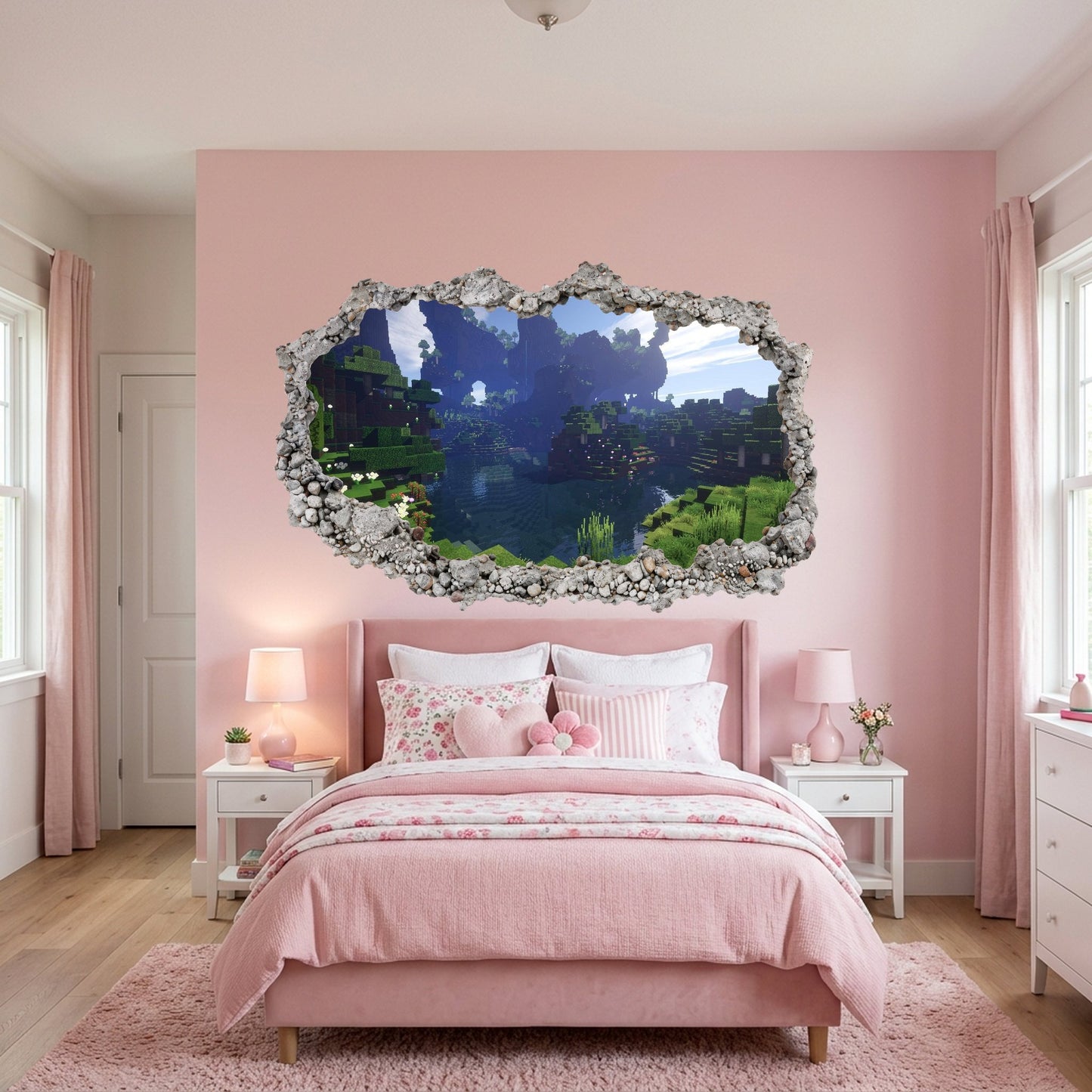 Minecraft Pixel Block World Bedroom Decor 3D Smashed Wall Decal 152