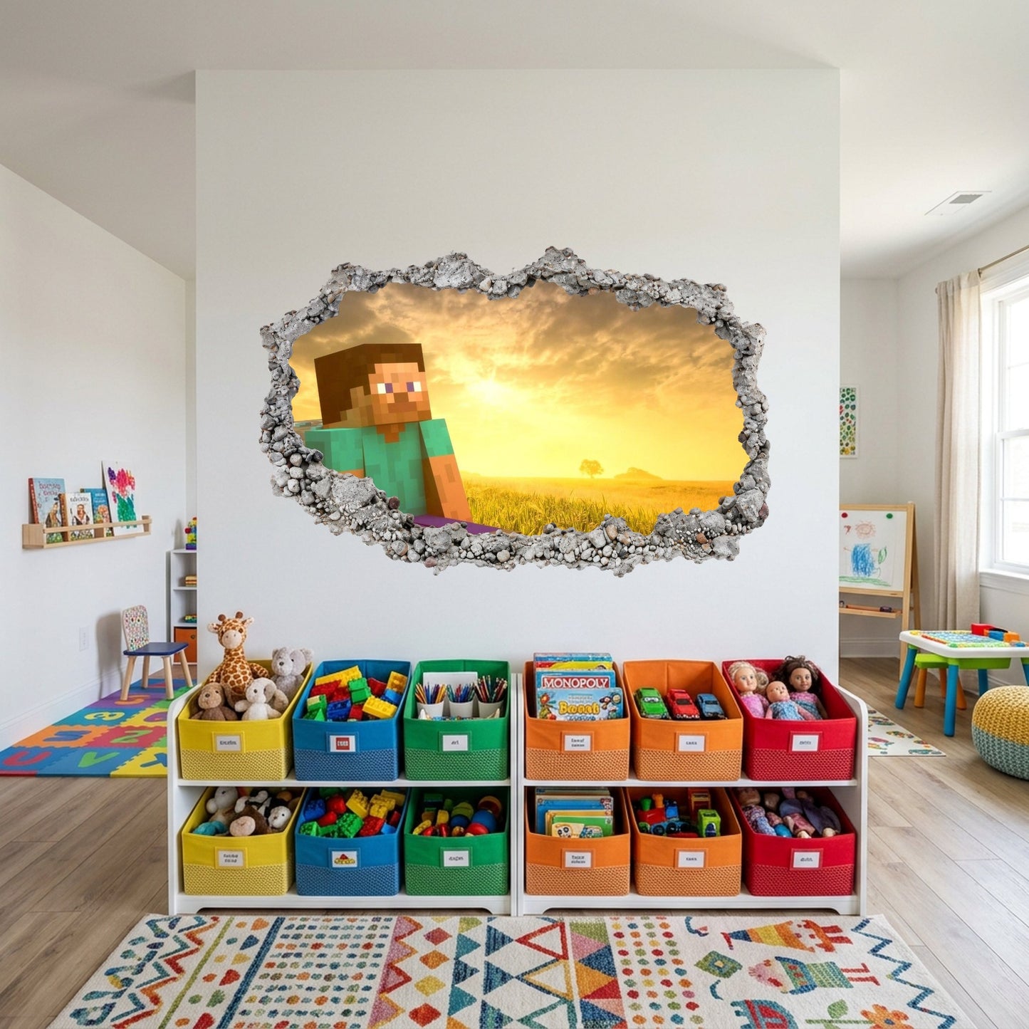 Minecraft Steve Creepers 3D Wall Hole Decal Kids Room Decor 142