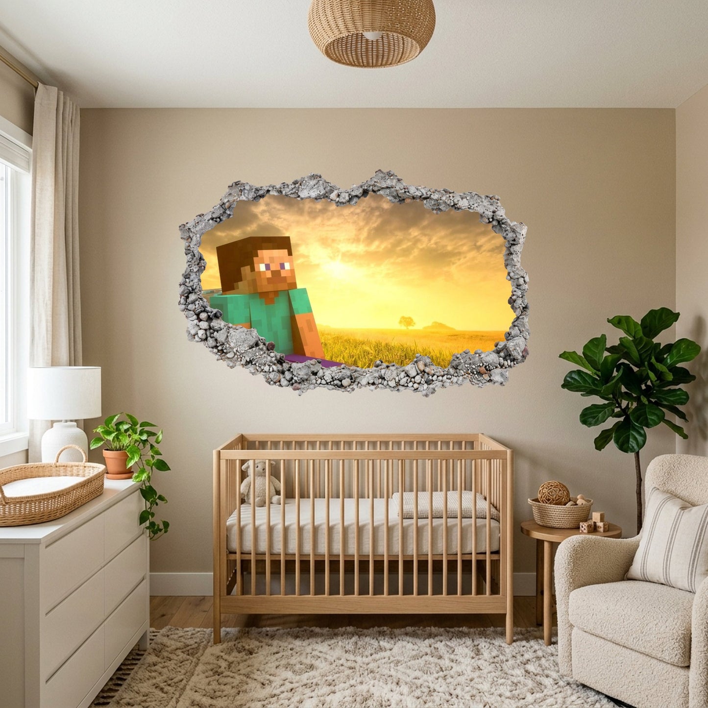 Minecraft Steve Creepers 3D Wall Hole Decal Kids Room Decor 142