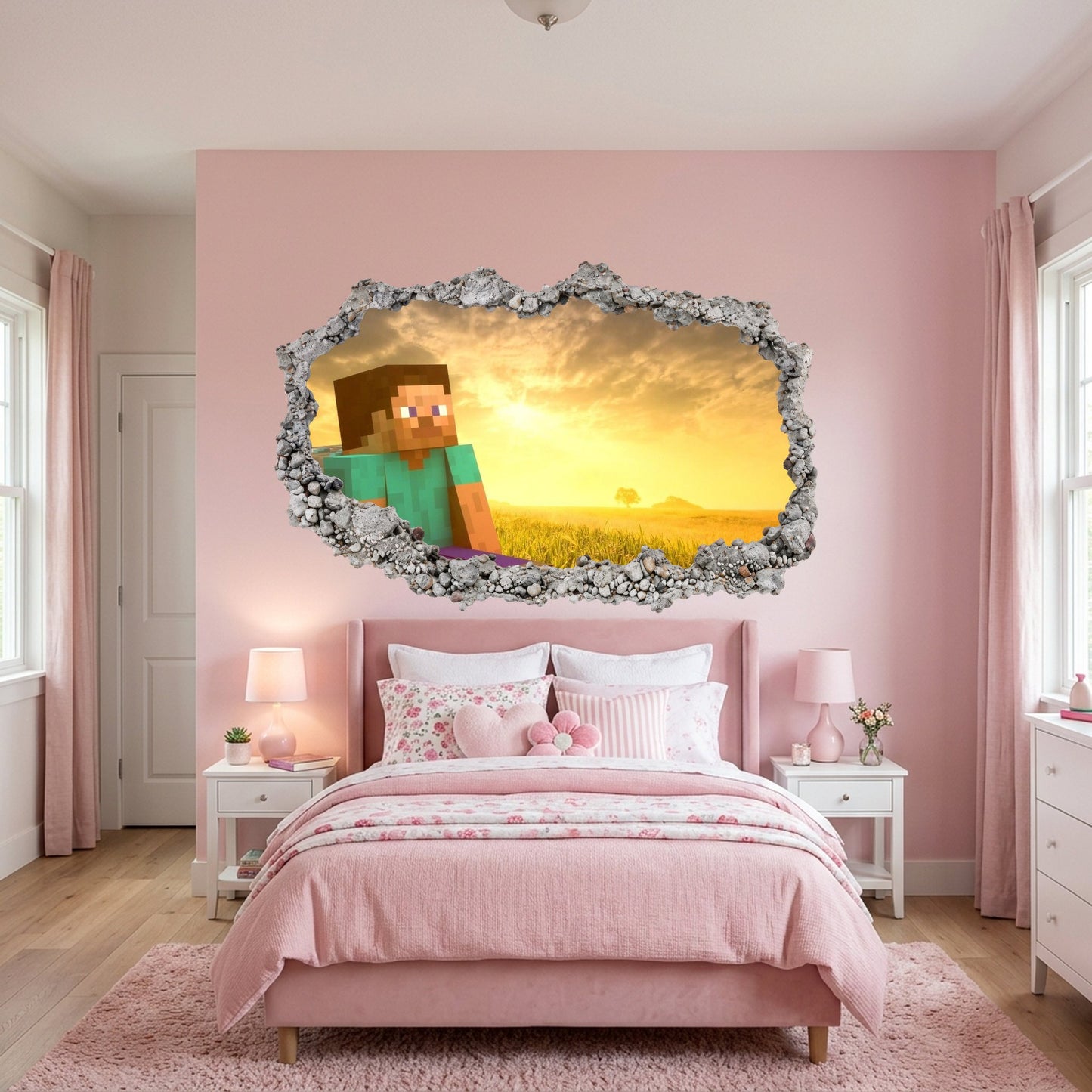 Minecraft Steve Creepers 3D Wall Hole Decal Kids Room Decor 142