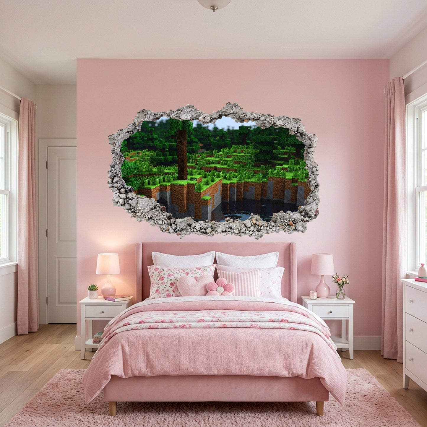 Minecraft Steve Creepers Kids Room Decor Smashed Brick Decal 118