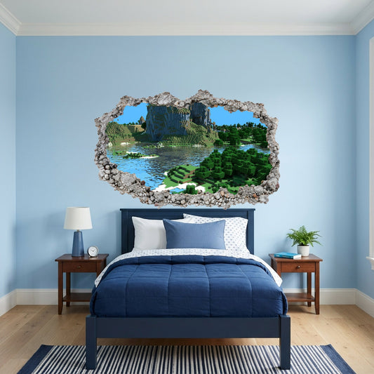 Minecraft Steve Creepers Vinyl Mural 3D Smashed Wall Decal 121