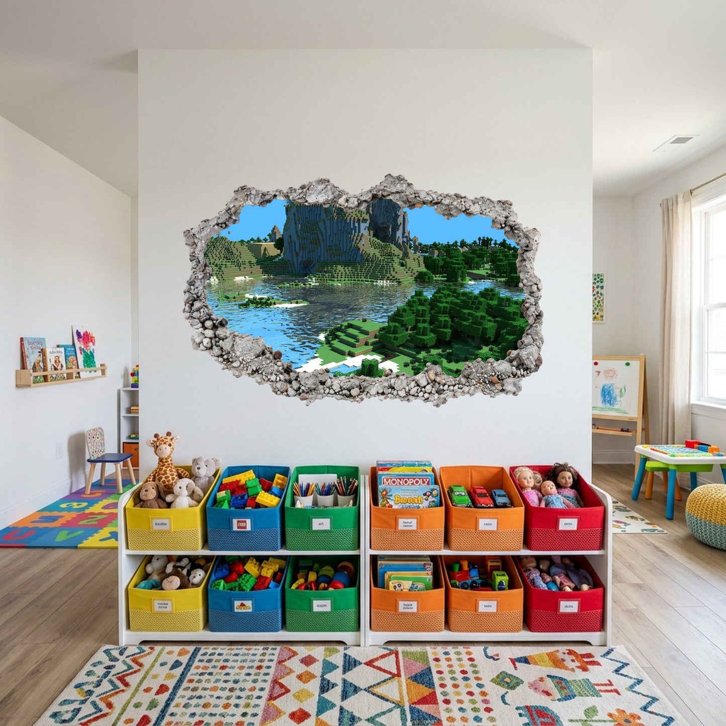 Minecraft Steve Creepers Vinyl Mural 3D Smashed Wall Decal 121