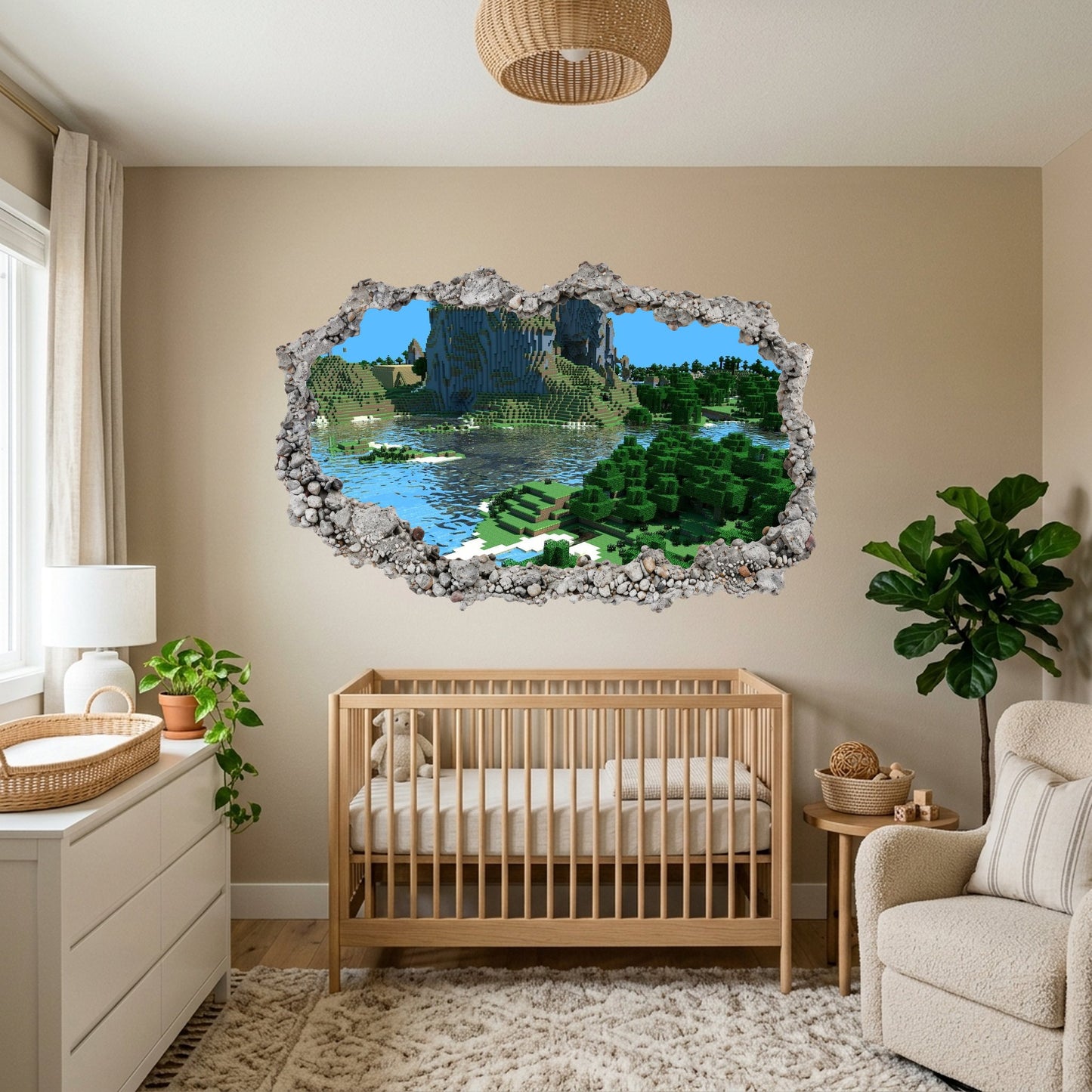 Minecraft Steve Creepers Vinyl Mural 3D Smashed Wall Decal 121