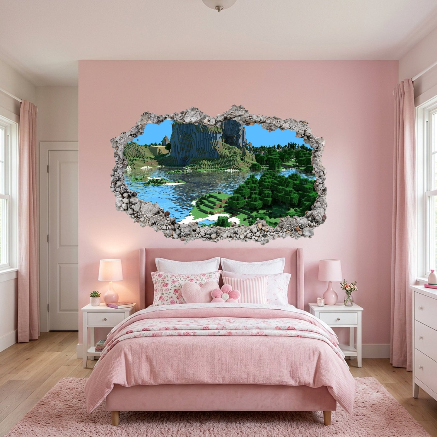 Minecraft Steve Creepers Vinyl Mural 3D Smashed Wall Decal 121
