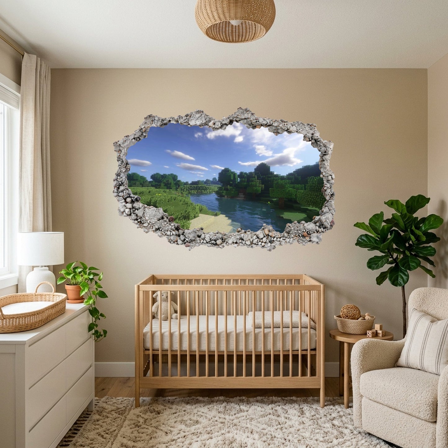 Minecraft Steve Creepers Vinyl Mural 3D Smashed Wall Decal 144