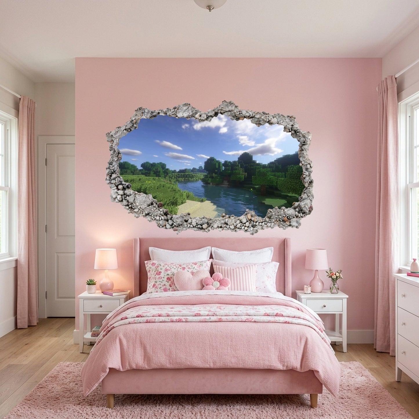 Minecraft Steve Creepers Vinyl Mural 3D Smashed Wall Decal 144