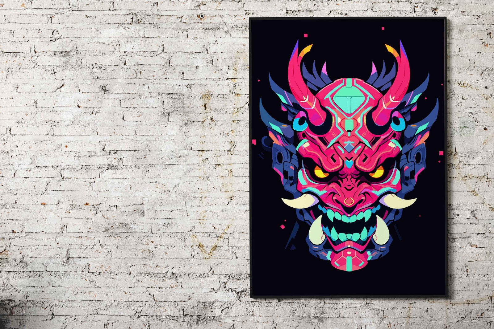 Minimalist Neon Oni Mask Asian Style Poster | Wall Art for Home & Office | High-Quality Print - High-Quality Visual Display