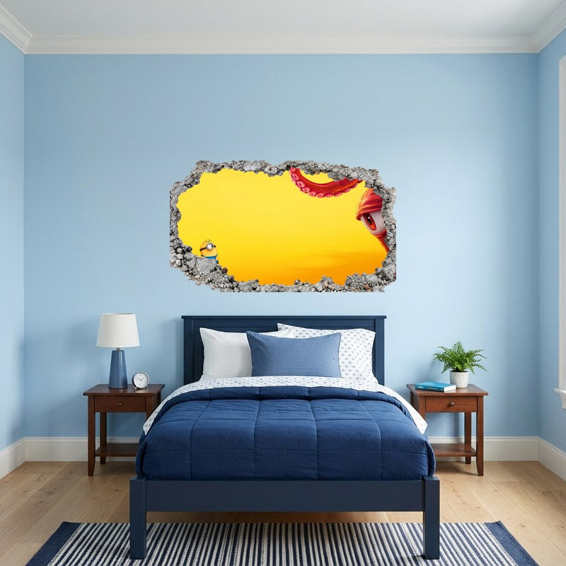 Minion Peeking Corner Tentacle Yellow 3D Wall Art Decal Sticker Kids Room Kids Room Wall Decal Sticker