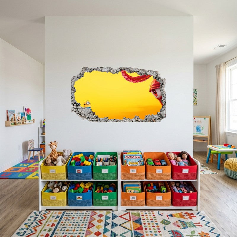 Minion Peeking Corner Tentacle Yellow 3D Wall Art Decal Sticker Kids Room Kids Room Wall Decal Sticker