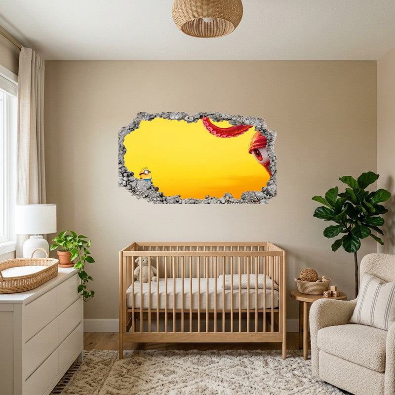 Minion Peeking Corner Tentacle Yellow 3D Wall Art Decal Sticker Kids Room Kids Room Wall Decal Sticker