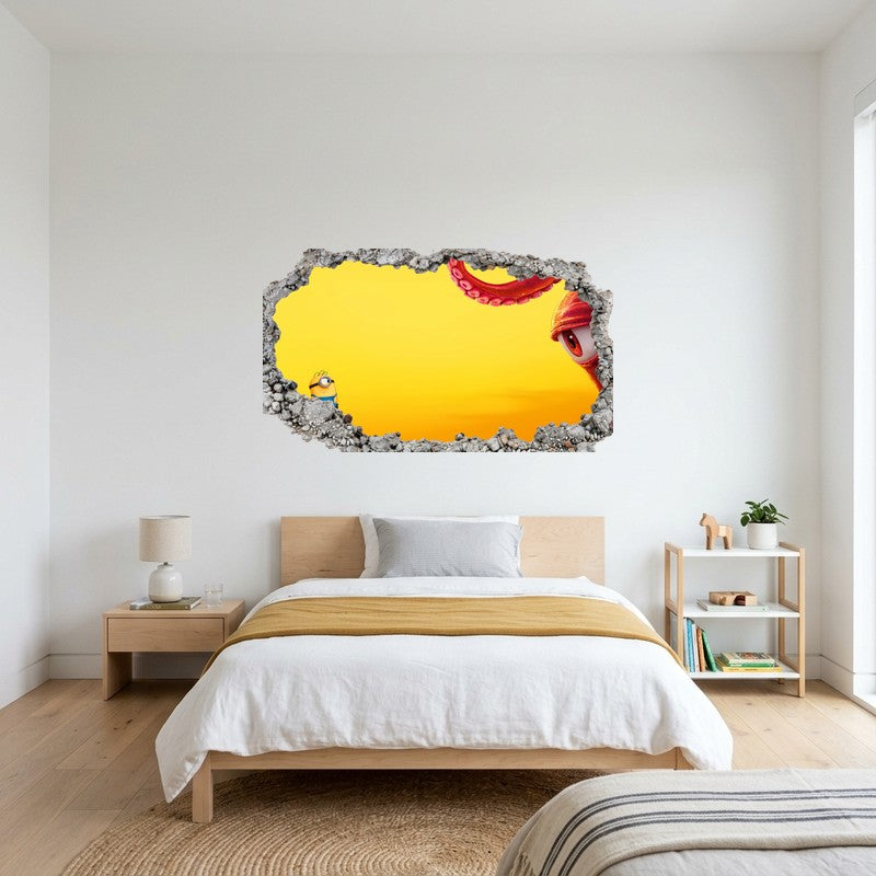 Minion Peeking Corner Tentacle Yellow 3D Wall Art Decal Sticker Kids Room Kids Room Wall Decal Sticker
