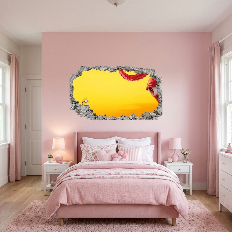 Minion Peeking Corner Tentacle Yellow 3D Wall Art Decal Sticker Kids Room Kids Room Wall Decal Sticker