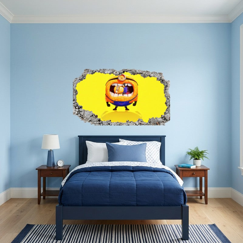 Minion Stuck Inside Tire Screaming Yellow 3D Smashed Wall Art Decal Sticker Kids Room Wall Decal Sticker