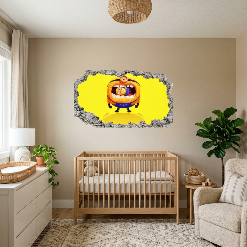 Minion Stuck Inside Tire Screaming Yellow 3D Smashed Wall Art Decal Sticker Kids Room Wall Decal Sticker