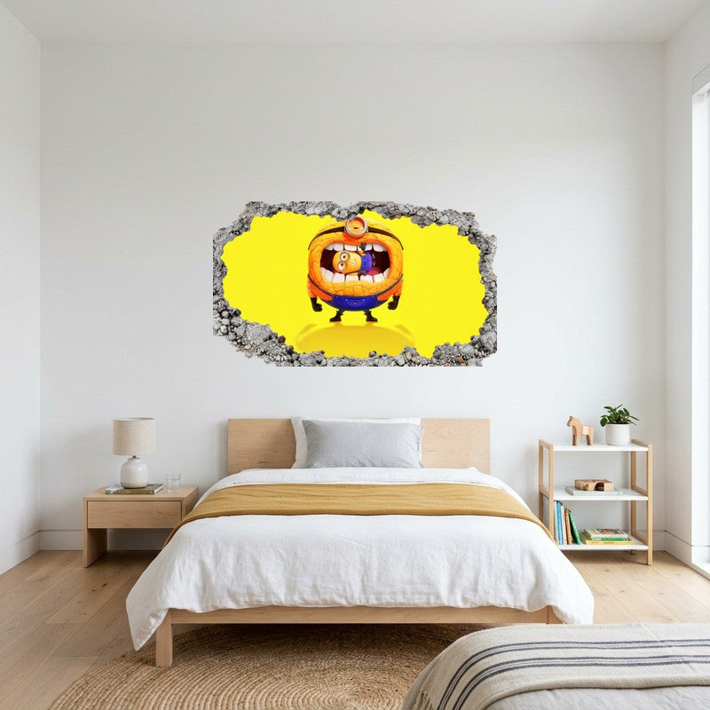 Minion Stuck Inside Tire Screaming Yellow 3D Smashed Wall Art Decal Sticker Kids Room Wall Decal Sticker