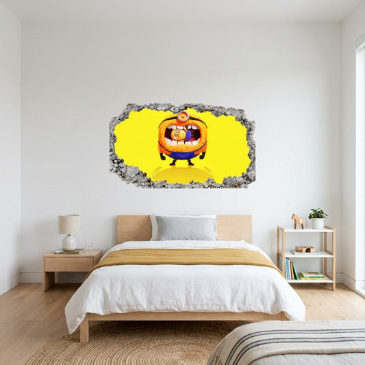 Minion Stuck Inside Tire Screaming Yellow 3D Smashed Wall Art Decal Sticker Kids Room Wall Decal